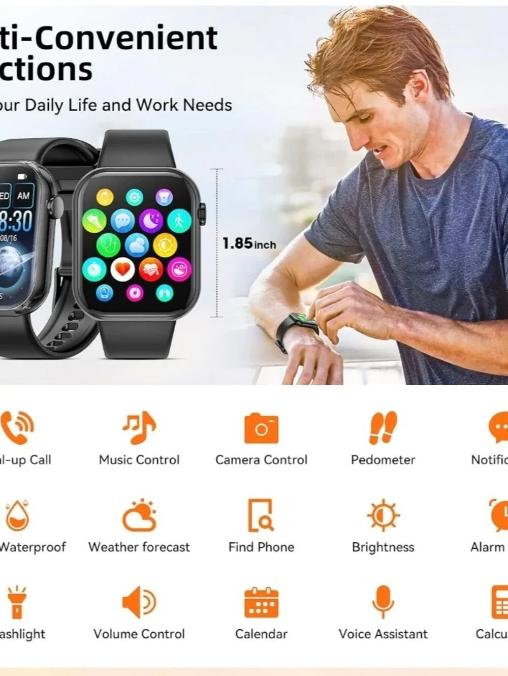 Smart Watch (Answer/Make Call) 1.85inch for Men Women Android / iOS